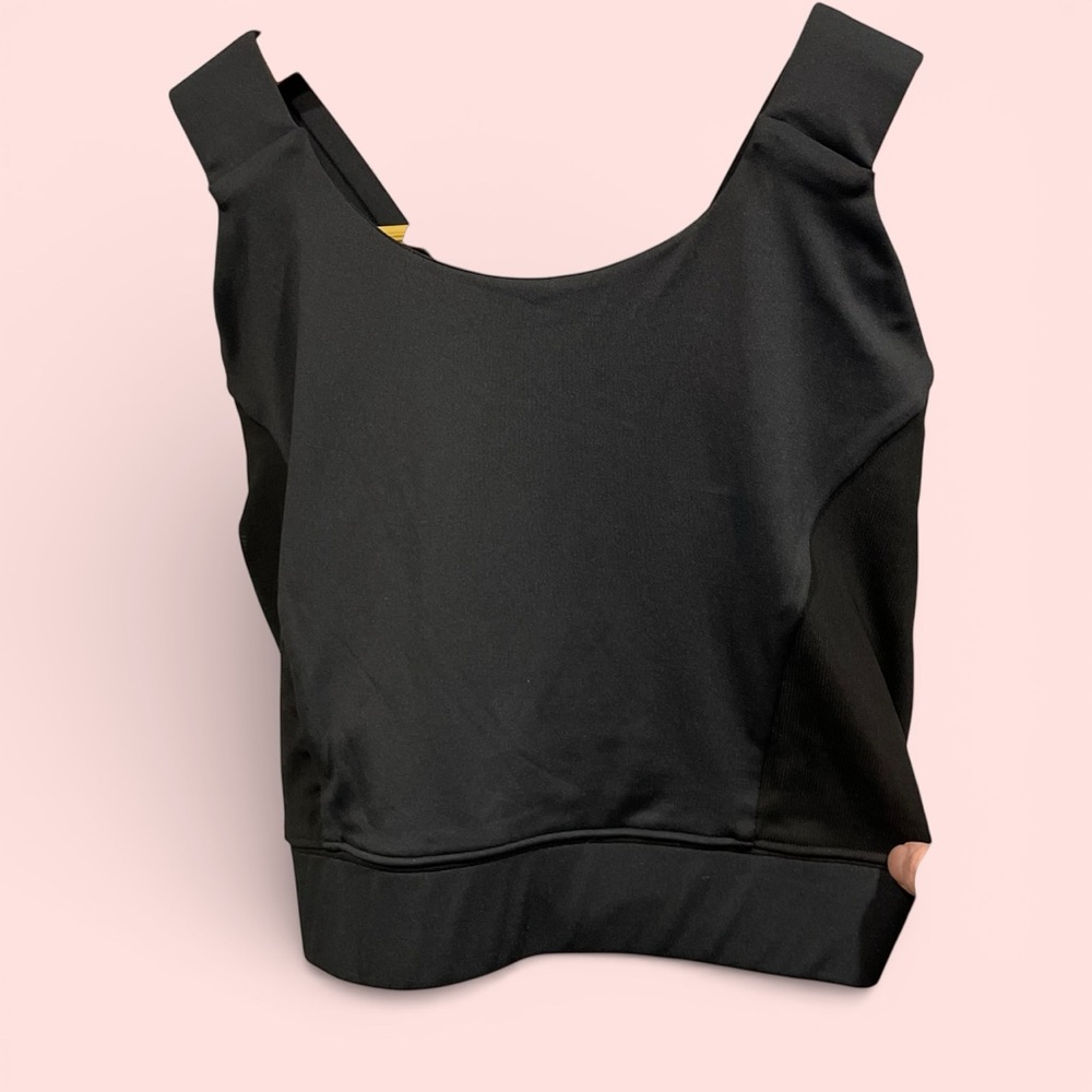 Cute Bustz black mesh full coverage cross back sports bra compression workout